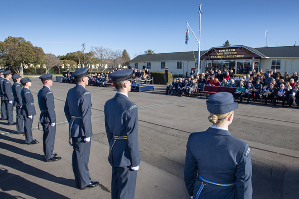 Air Force personnel standing to attention