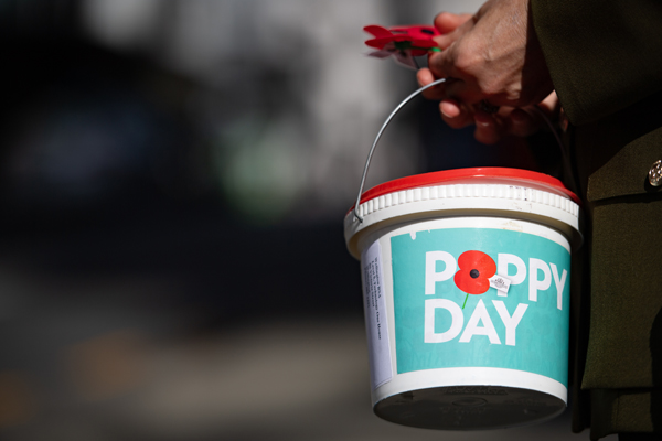 A collector's bucket on Poppy Day